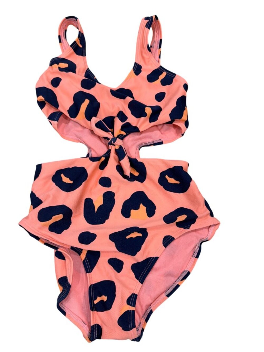 Girls One-Piece Cutout Swimsuit Pink & Navy Leopard Print Size M (7/8) By Art Cl